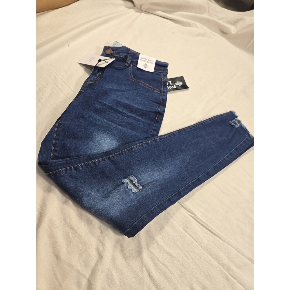 Bamboo Womens Skinny Jeans BlueSz7/8Distressed Raw Hem Cropped Super Soft Rayon